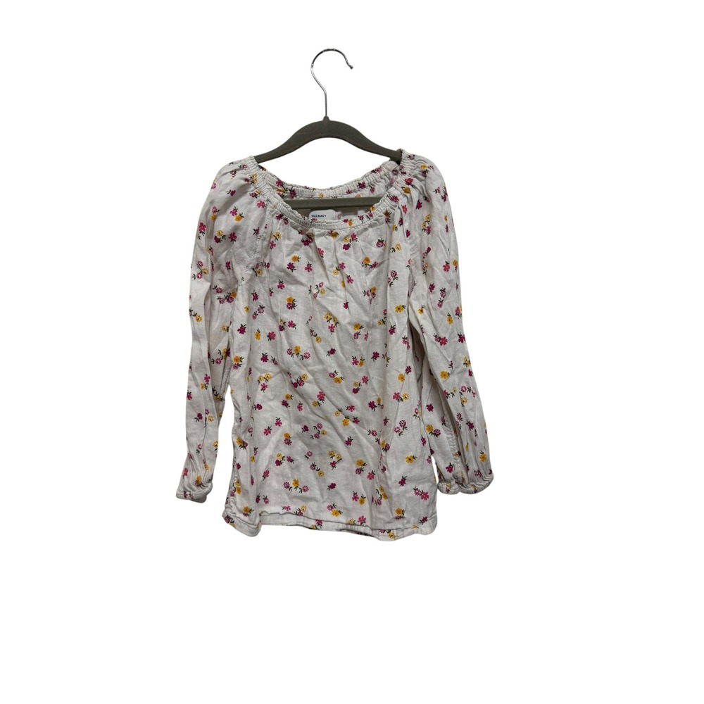 Old Navy Girls Size 8 Floral Peasant Blouse White Pink Yellow Long Sleeve